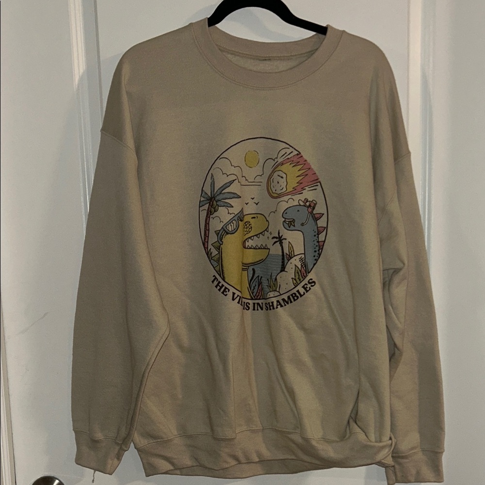 Beige Graphic Dinosaur Sweater